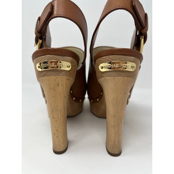 MICHAEL Michael Kors Beatrice Brown Platform Slingback Clog Heels SZ 8 - Picture 15 of 15